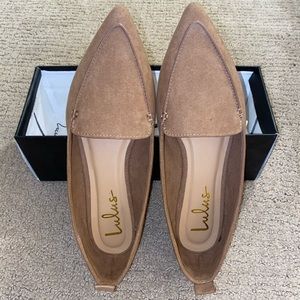 Camel Suede Pointed Ballet Flats